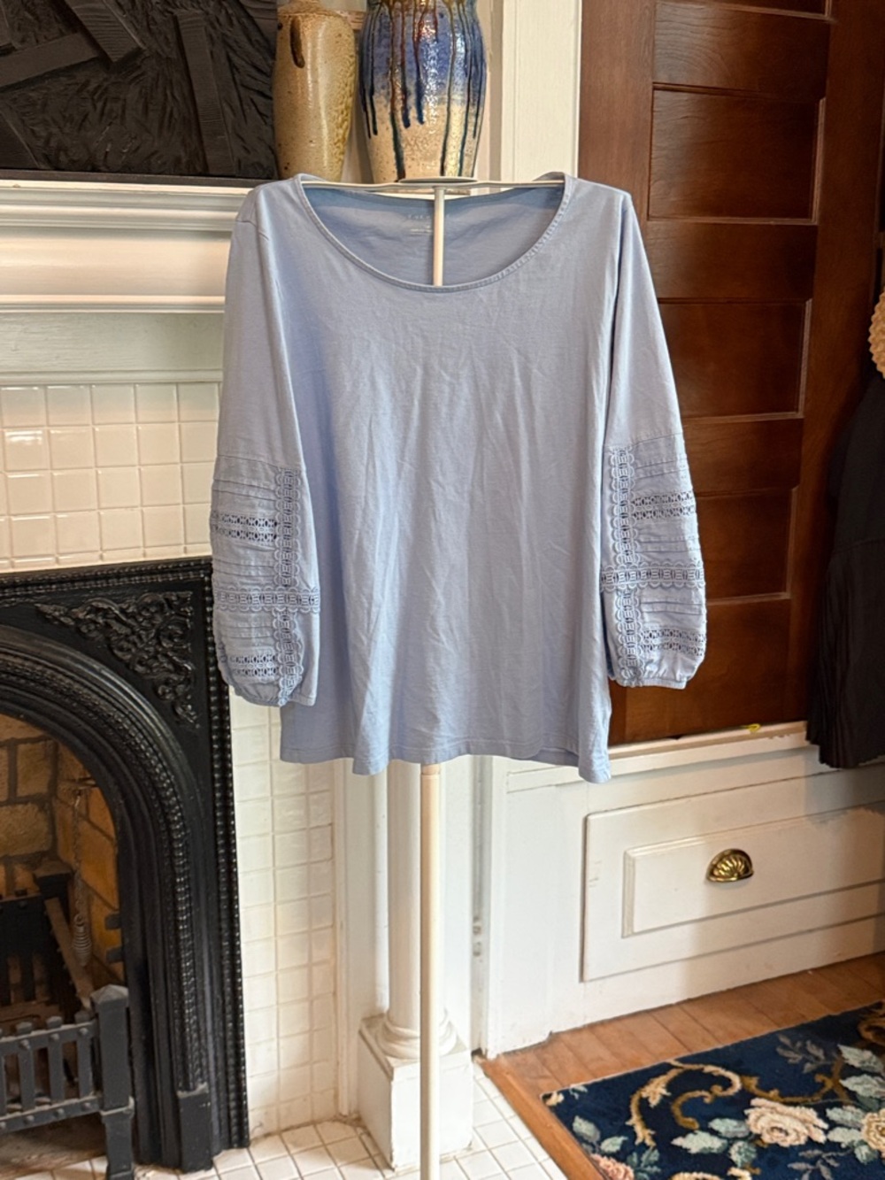 Talbots Light‎ Blue Crochet Sleeve Long-Sleeve tee- worn about 5-6x